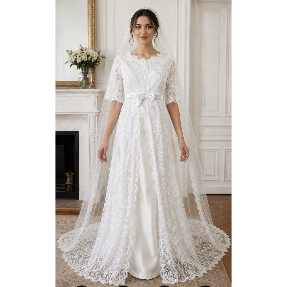 Vintage Bridgeton ABC Angelair By Monika 2 Piece White Lace Wedding XS Dress